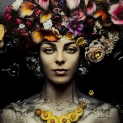 Bild Glas Flower Art Lady 120X120Cm