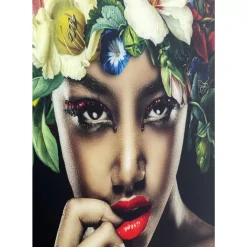 Bild Glas Pretty Flower Woman 100X100