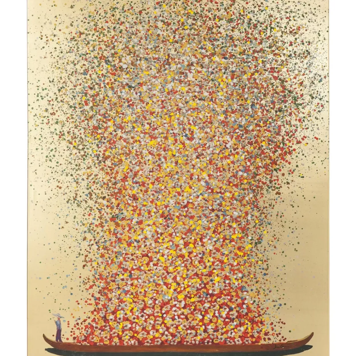 Bild Touched Flower Boat Gold Rot 80X100Cm