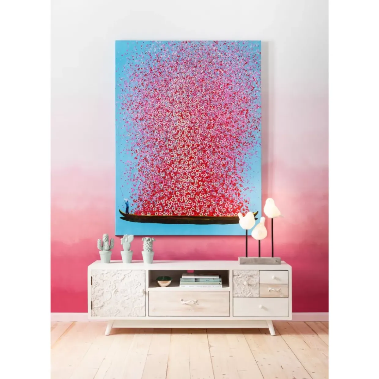 Bild Touched Flower Boat Blau Pink 80X100Cm