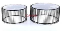 Couchtisch Wire Glas Marble Schwarz (2/Set)