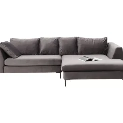 Ecksofa Gianni Velvet Grau Rechts Schwarz
