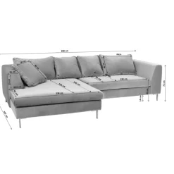 Ecksofa Gianni Velvet Grau Rechts Schwarz